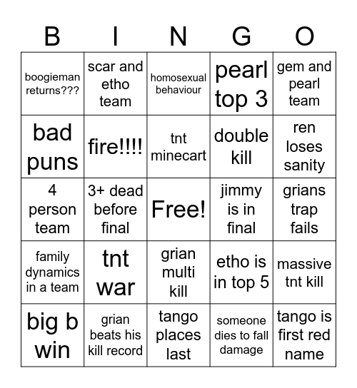 past life Bingo Card