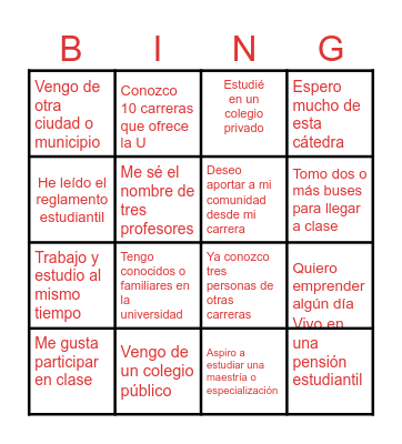 Bingo institucional Bingo Card