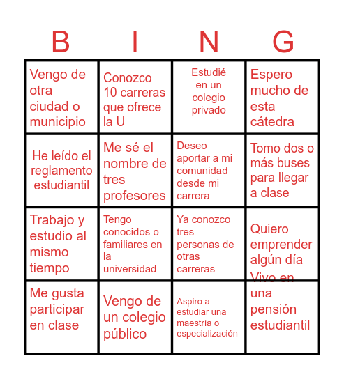 Bingo institucional Bingo Card