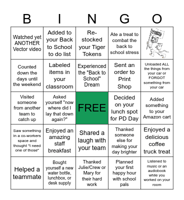 RWE Welcome Back Week Bingo Card