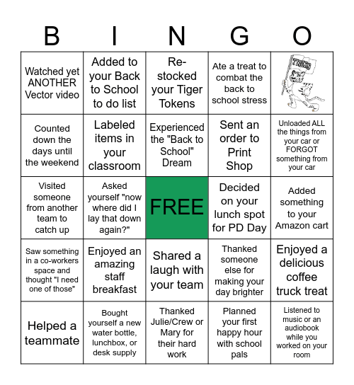 RWE Welcome Back Week Bingo Card