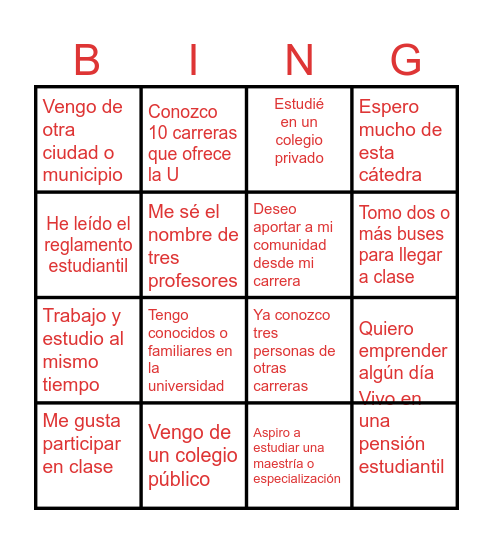 Bingo institucional Bingo Card