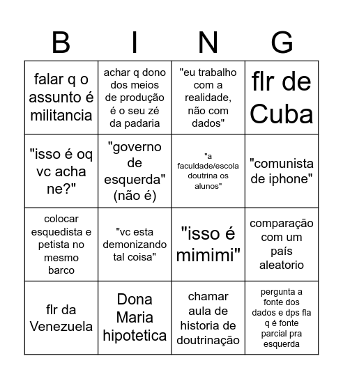 Bingo conservador Bingo Card