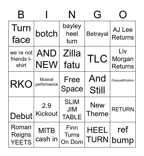 WWE SUMMERSLAM 2025 Bingo Card