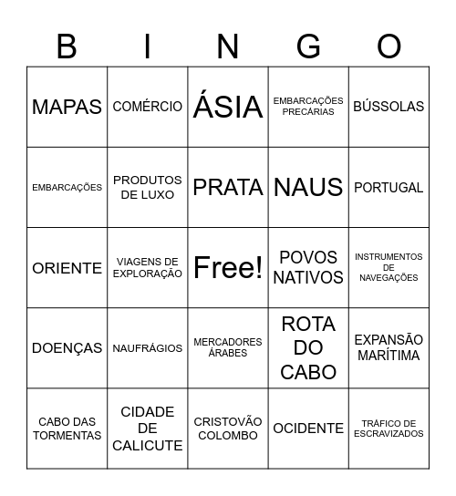 BINGO GRANDES NAVEGAÇÕES Bingo Card