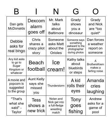 Beach 2025 Bingo Card