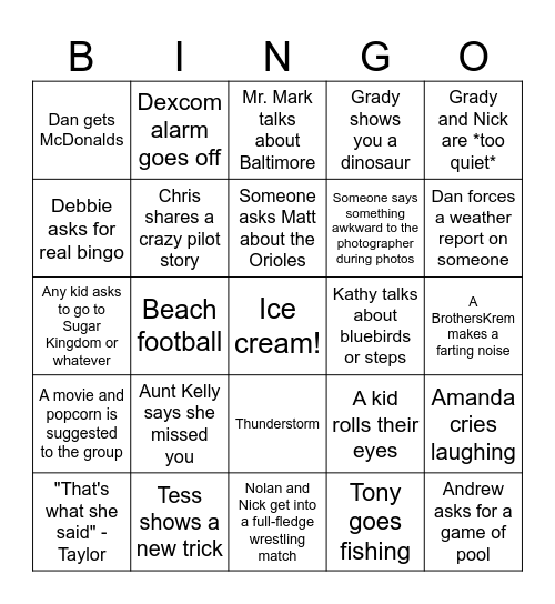 Beach 2025 Bingo Card