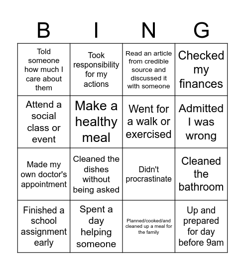 Adulting bingo! Bingo Card