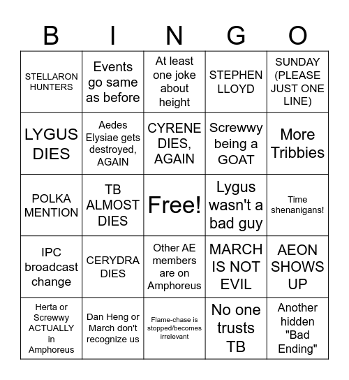 HSR 3.5 story bingo Card