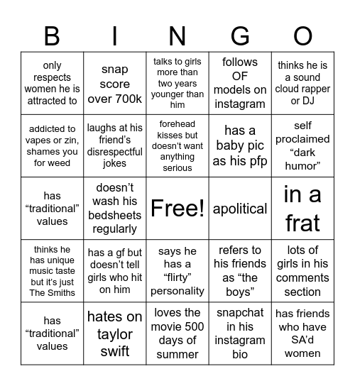 The Worst Man You Know Bingo Card