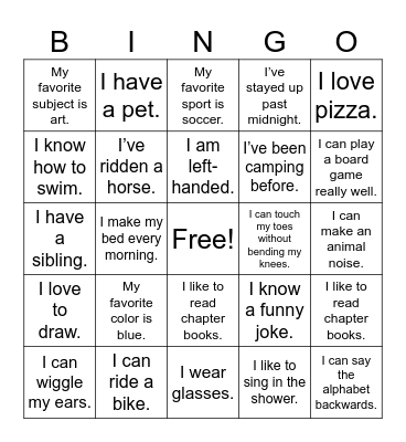 Get to Know You Bingo Card