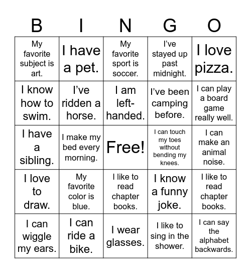 Get to Know You Bingo Card