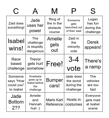 S4E20 Bingo Card