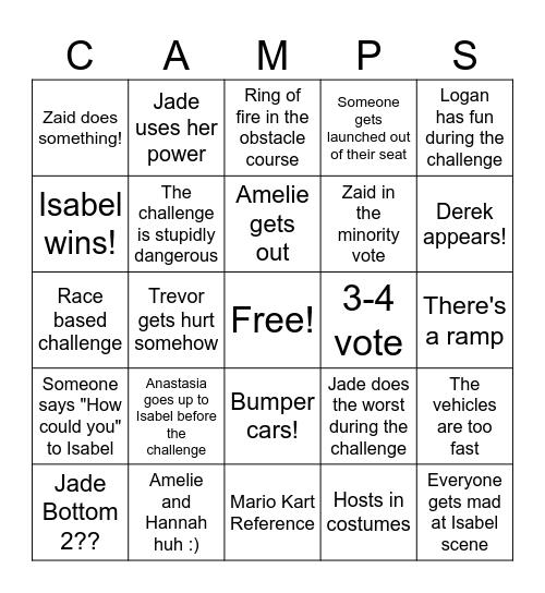 S4E20 Bingo Card