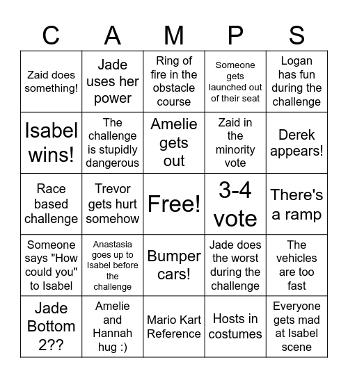 S4E20 Bingo Card