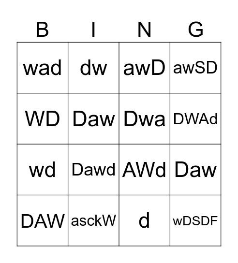 ASdwodj Bingo Card