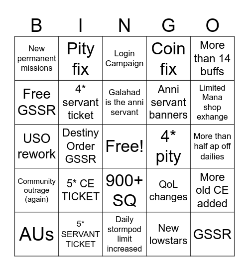 FGO 10th anni bingo Card