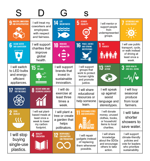 UCD SDGs Bingo Card