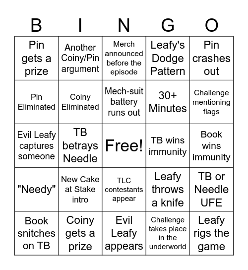 BFDIA 22 Predictions Bingo Card
