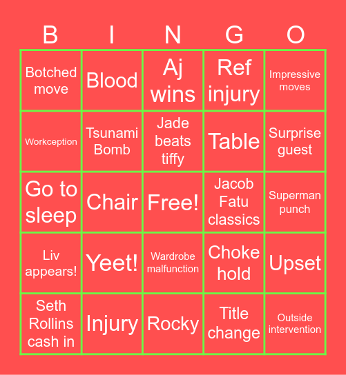 Summer Slam 2025 Bingo Card
