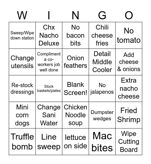 MIDDLE Bingo Card
