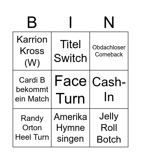 WWE SS Night 1 Bingo Card