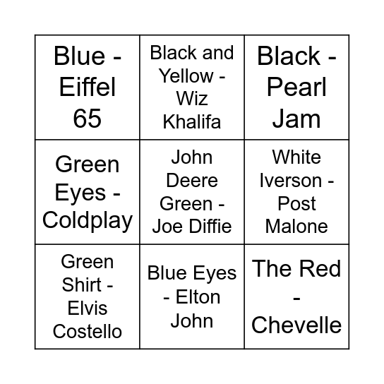 Game Five Bingo Card