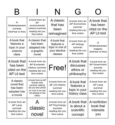 The Scholar Bingo Card