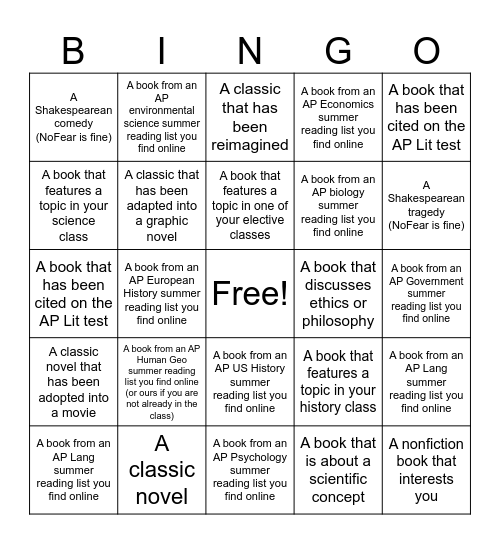 The Scholar Bingo Card