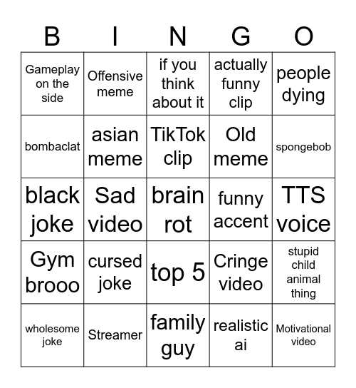 Instagram Reels bingo Card