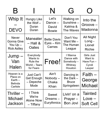 80s Bingo Card