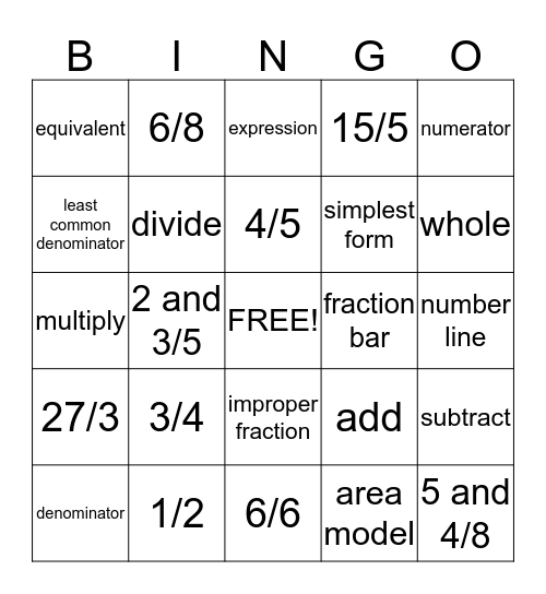 Fractional Math Bingo Card