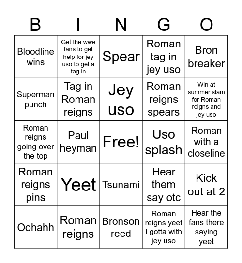 Summer slam night 1 Bingo Card