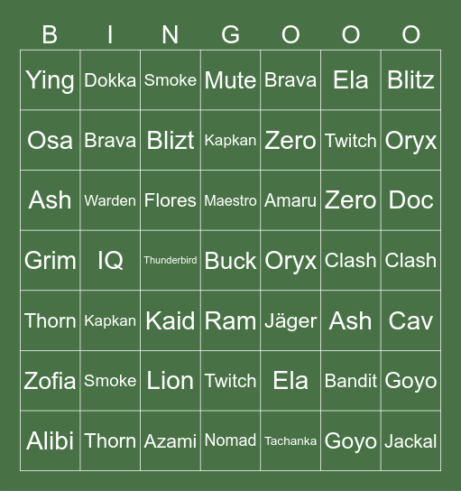 R6 Bingo Card
