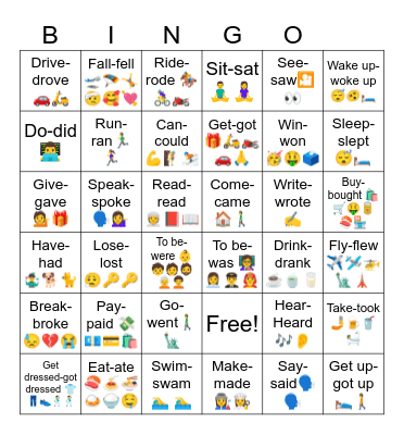 Irregular verbs in simple past Bingo Card
