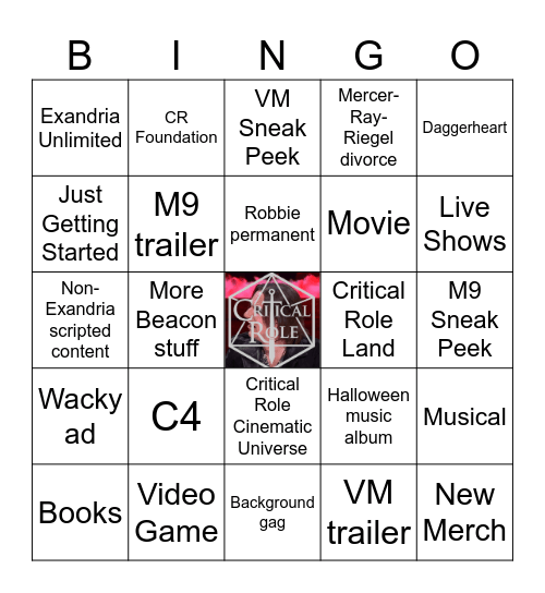 Nintend-- Er, Critical Role Direct Bingo Card