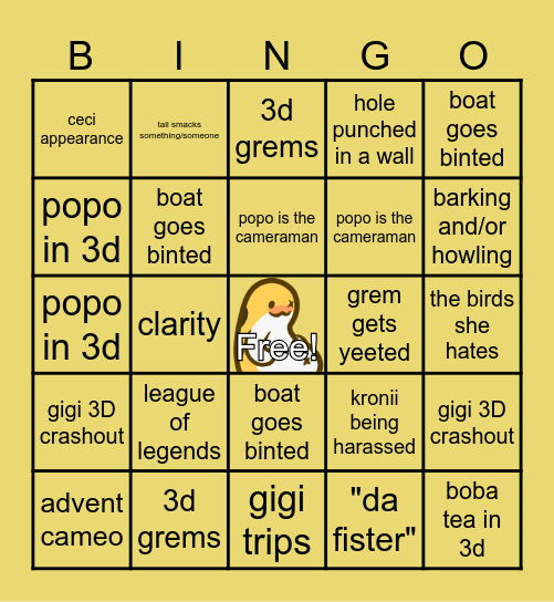 Gigi 3D Debut Bingo Card