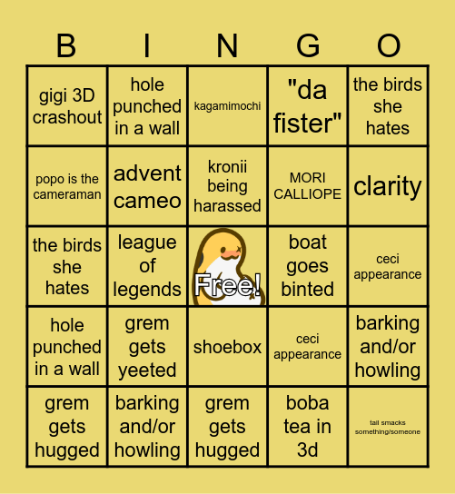 Gigi 3D Debut Bingo Card