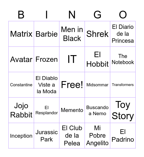 MOVIES Bingo Card
