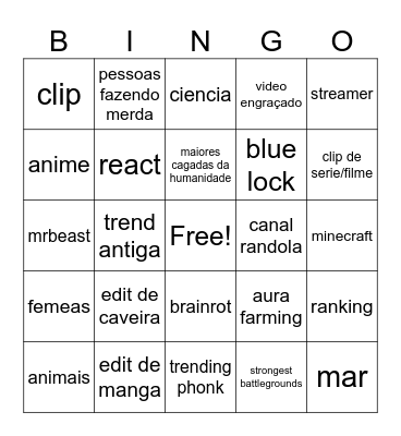 youtube shorts bingo Card