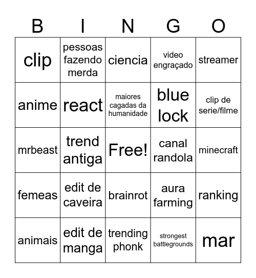 youtube shorts bingo Card