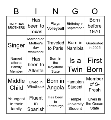 Gabriel, Sales & Santos Family Reunion 2025 Bingo Card