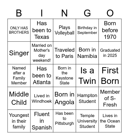 Gabriel, Sales & Santos Family Reunion 2025 Bingo Card