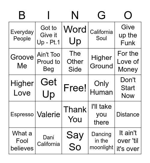 Funky Groovy Bingo Card