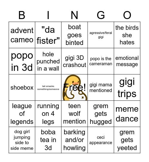 Gigi 3d Debut Bingo Card