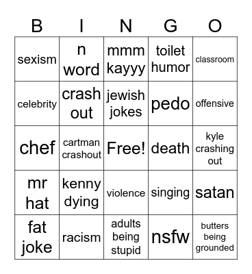 south park Bingo Card