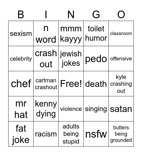 south park Bingo Card