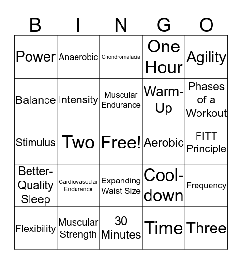 Physical Activity and Stress Management Bingo Card