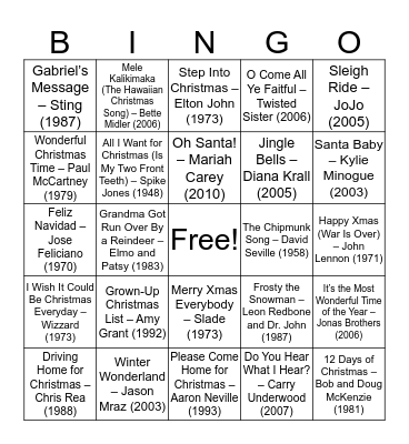 SGR KERSTBINGO Card
