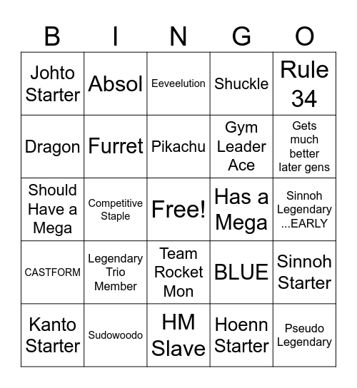Platinum Bingo Card
